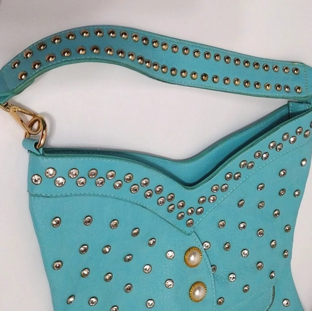 Women's Bohemian Bejeweled Turquoise Shoulder Bag Hippie Retro Festival Purse